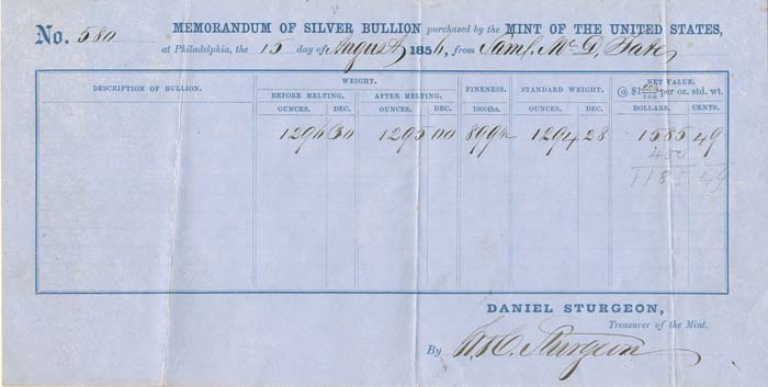 Memorandum of Silver Bullion